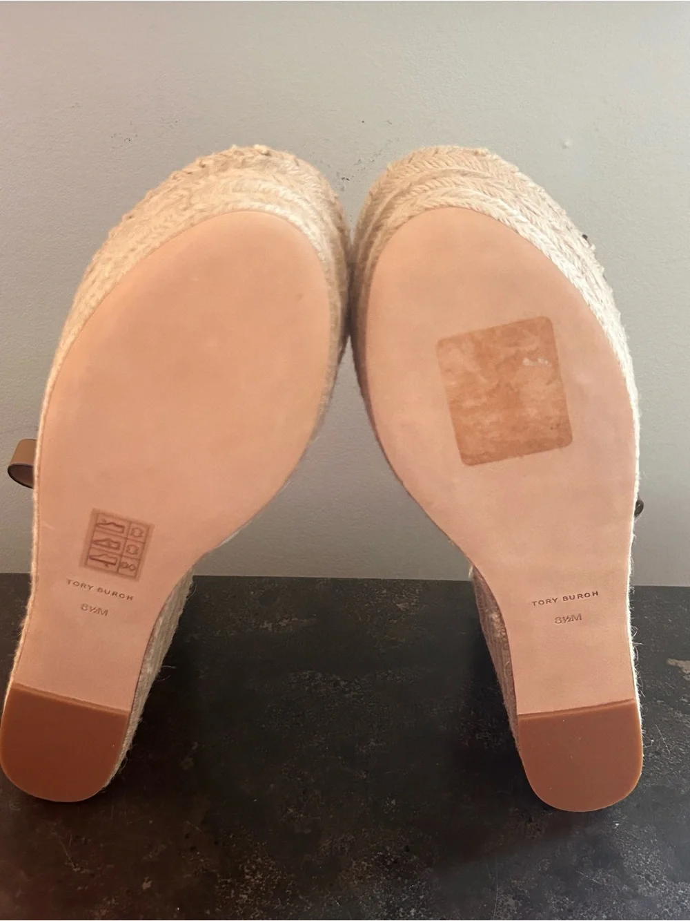 Tory Burch Brown Woven Espadrille Ankle-Strap Wedge Sandals